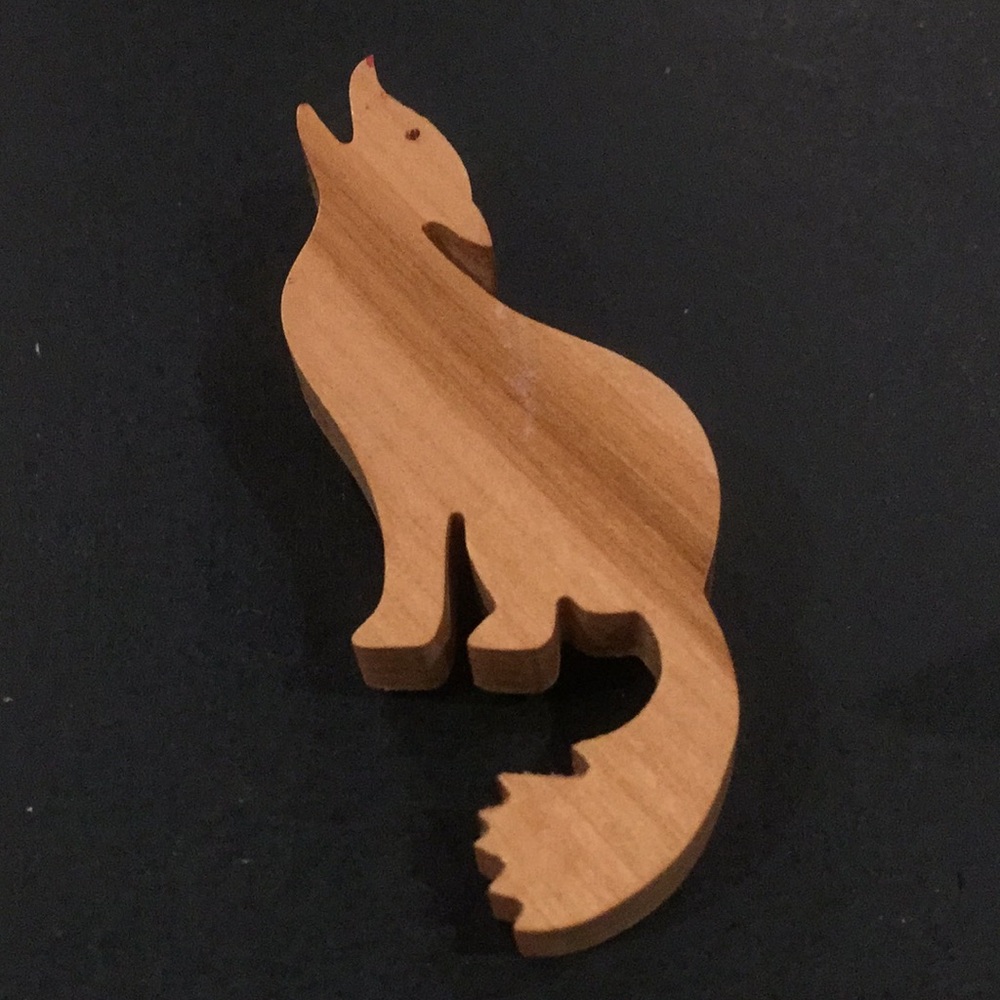 Wooden WOLF Brooch or Pin, Made in Alaska
